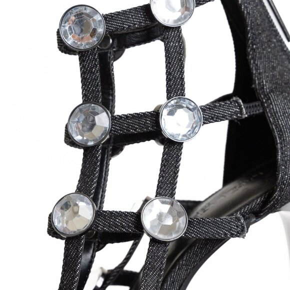 ✨ Karl Lagerfeld Beatriz Rhinestone Faux Crystal Gladiator Sandal Heel Black - Picture 12 of 15